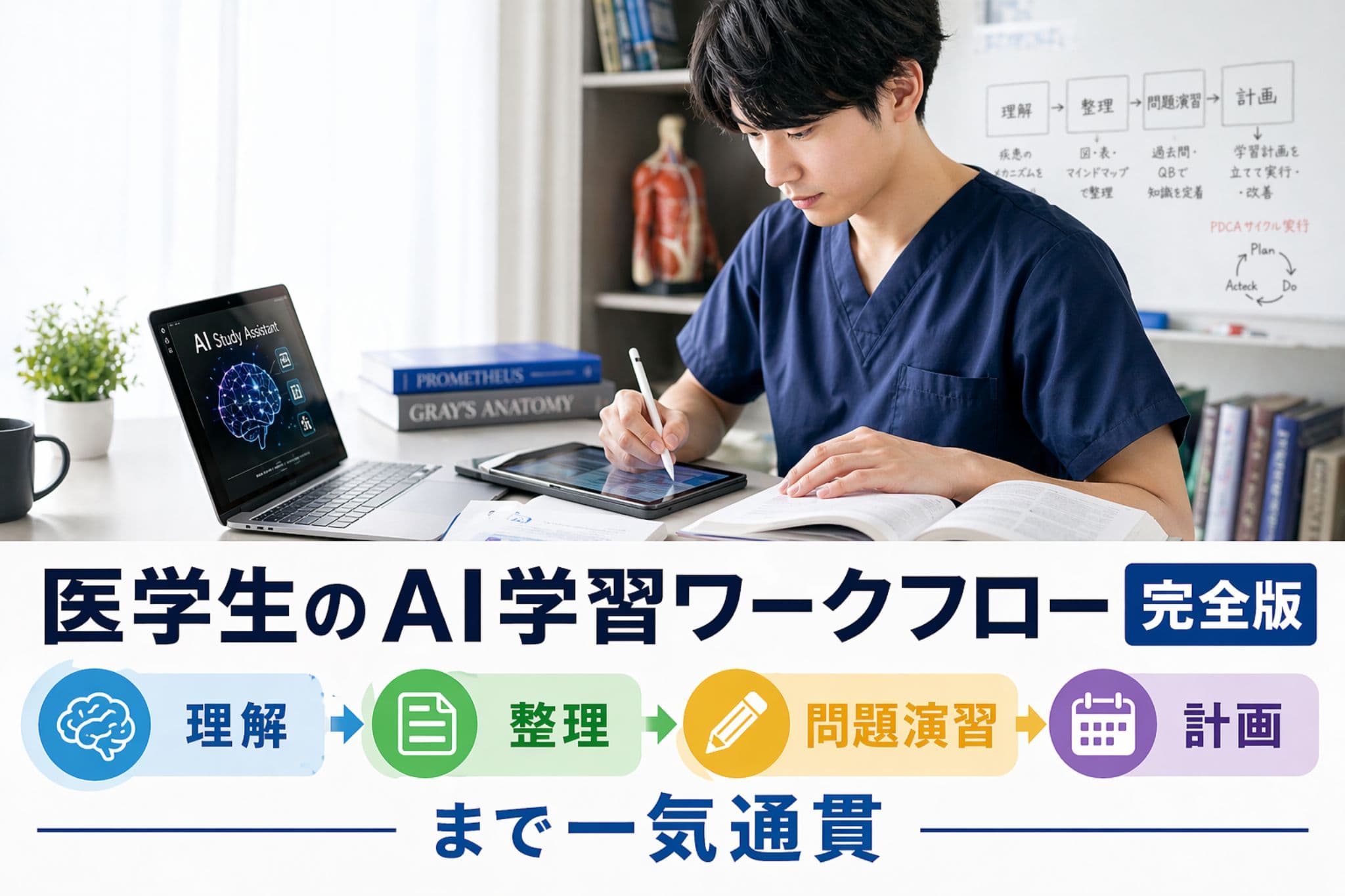 医学生のAI学習ワークフロー完全版|理解→整理→問題演習→計画まで一気通貫