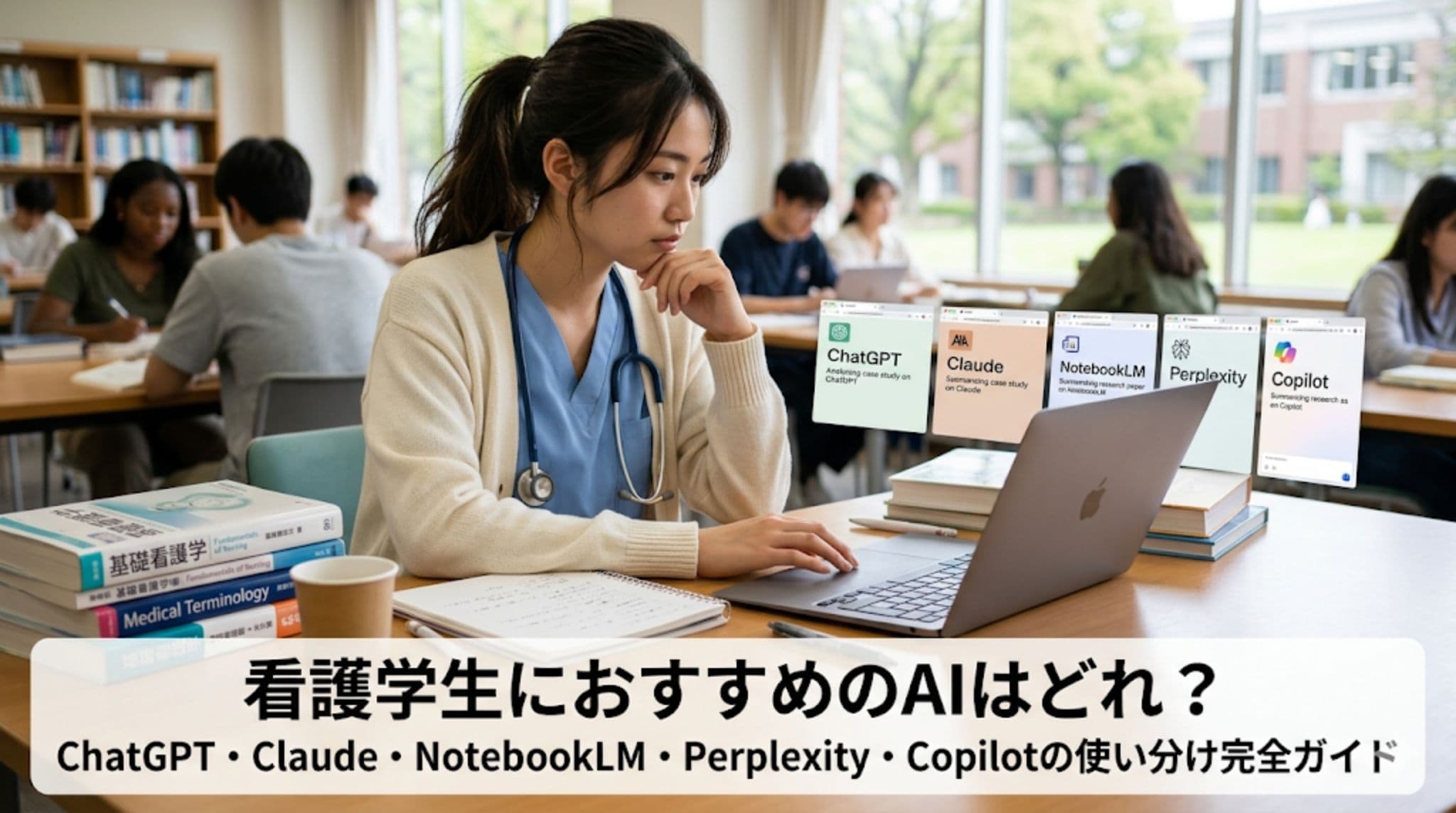 看護学生におすすめのAIはどれ?ChatGPT・Claude・NotebookLM・Perplexity・Copilotの使い分け完全ガイド