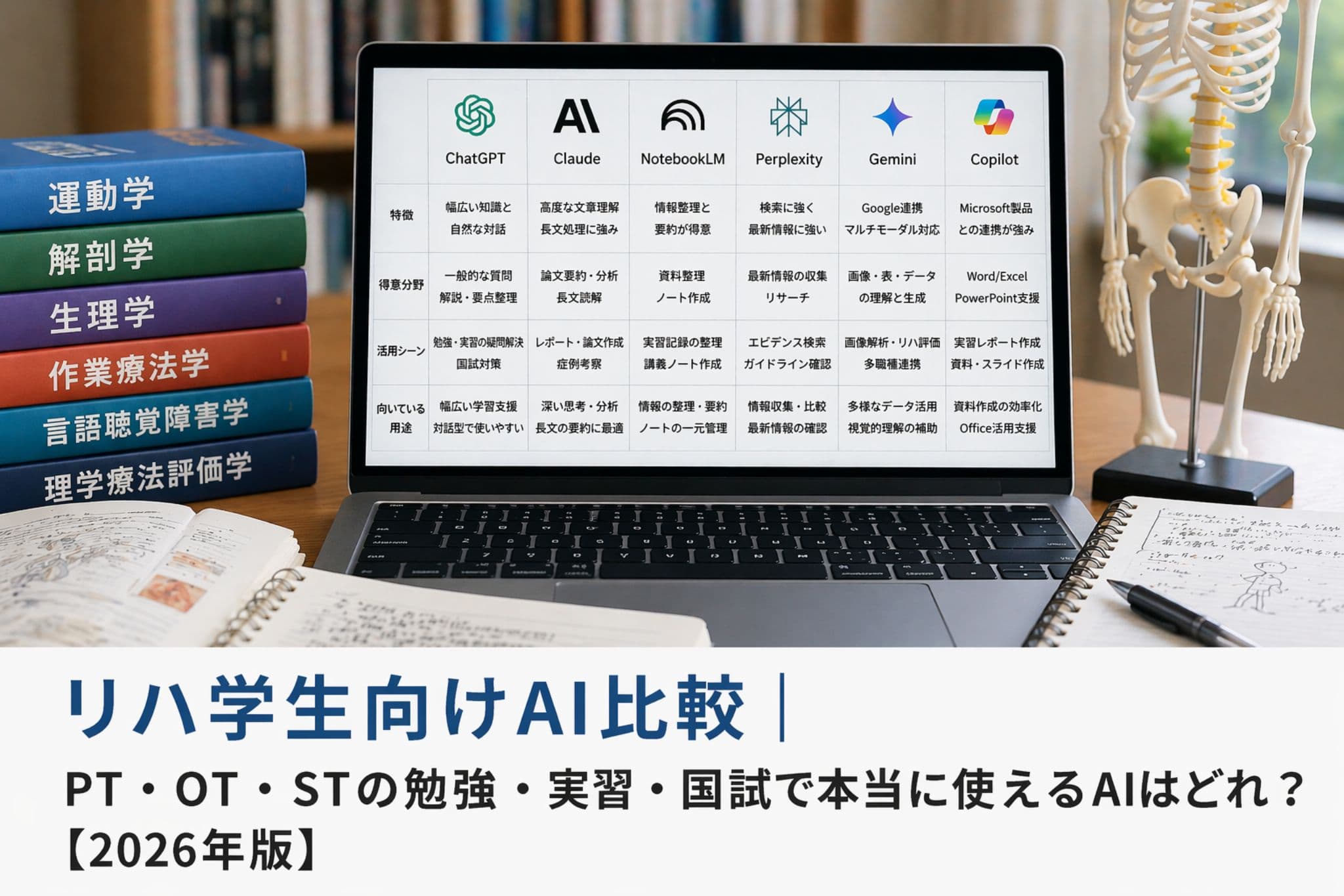 リハ学生向けAI比較|PT・OT・STの勉強・実習・国試で本当に使えるAIはどれ?【2026年版】